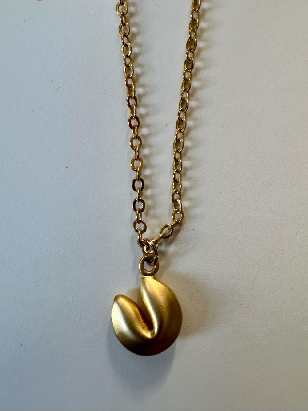 Gold Lucky Fortune Cookie Pendant Necklace